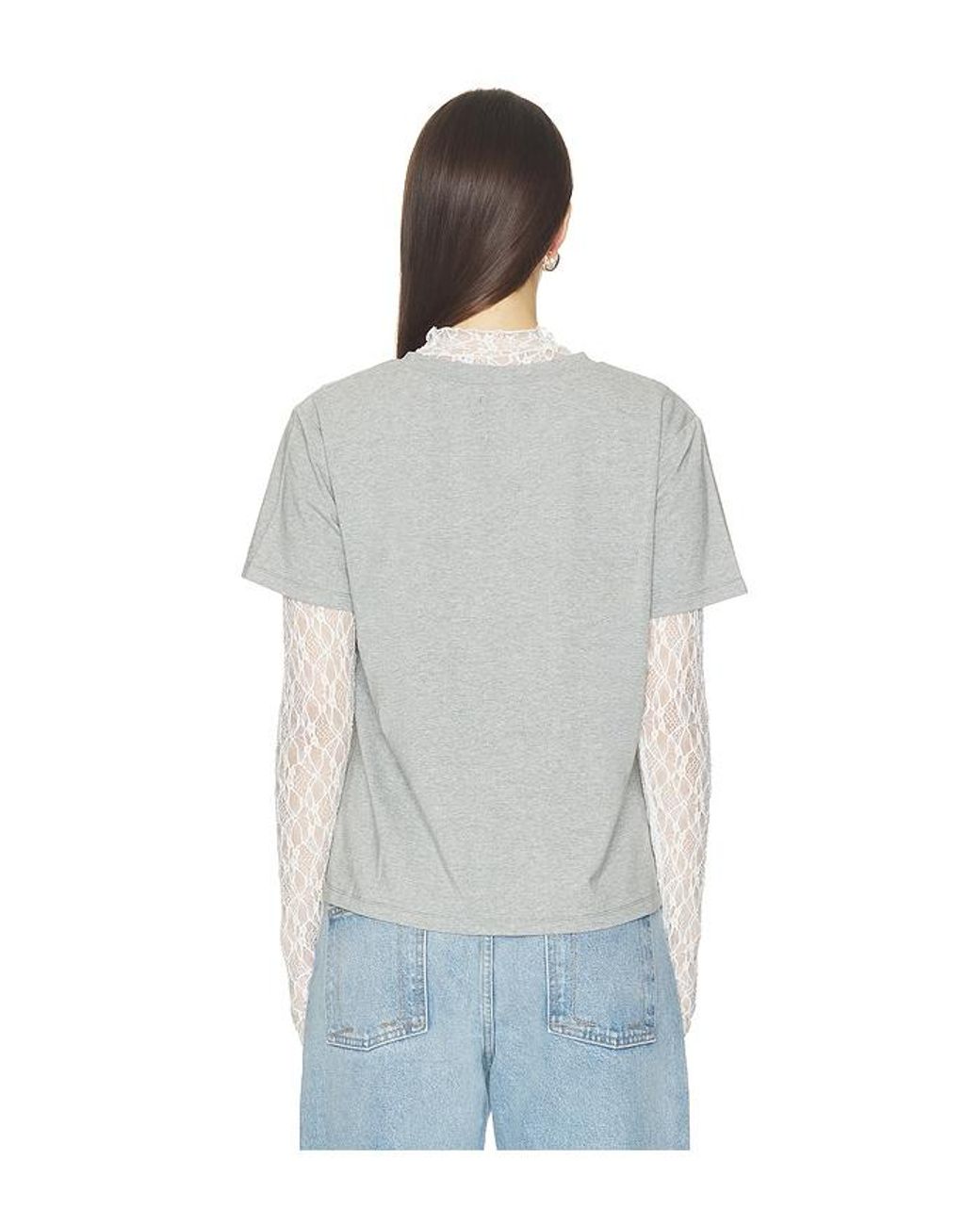 LNA White Mirage Lace Two Piece Long Sleeve Top