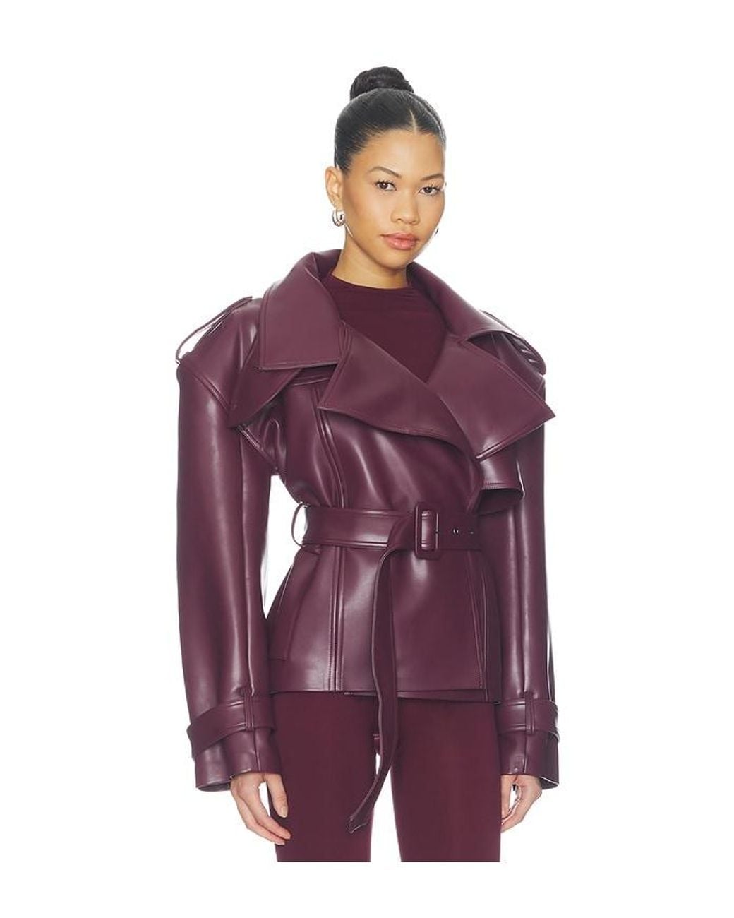 Naked Wardrobe Purple Faux Leather Belted Trench