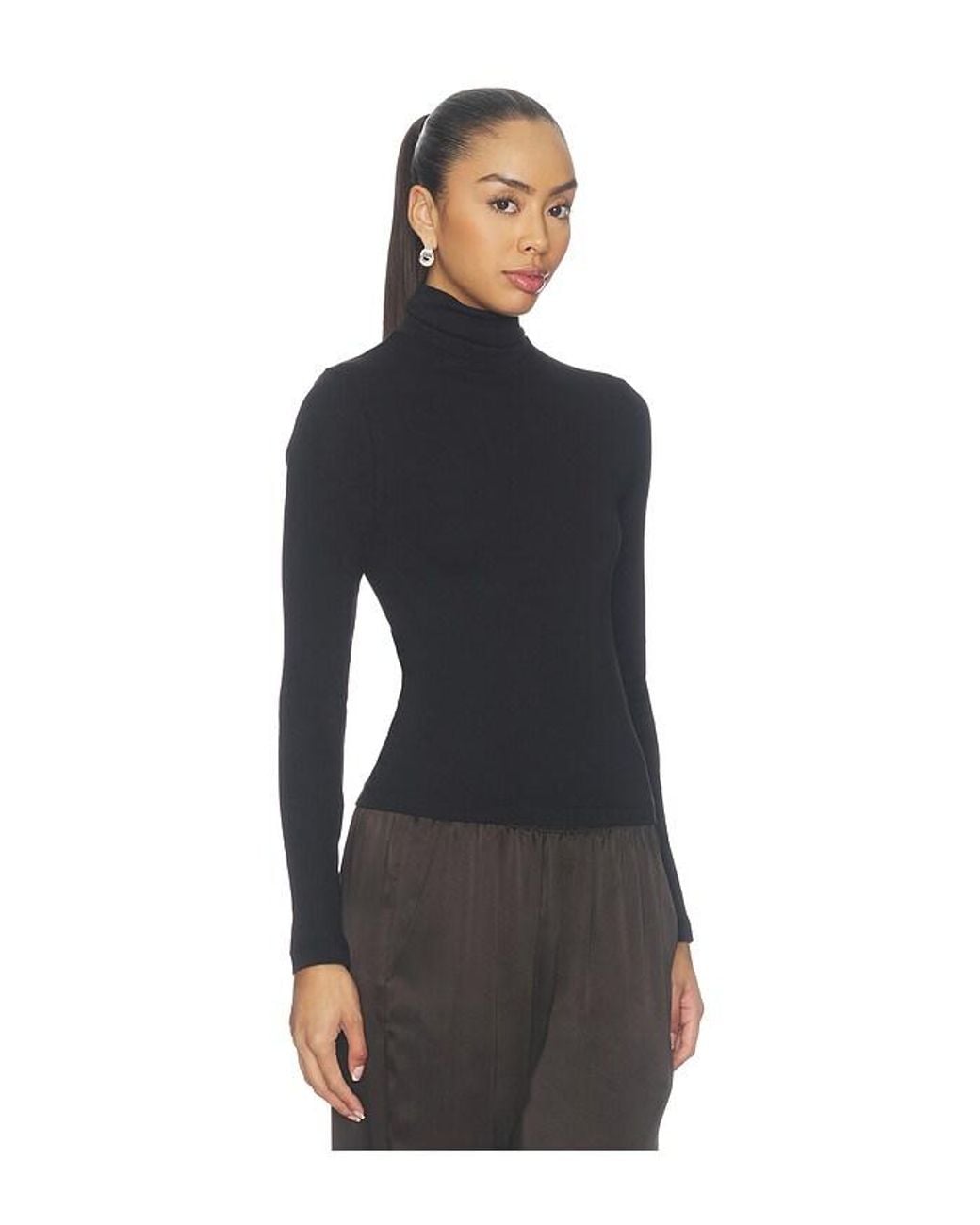 Enza Costa Black Supima Cotton New Classic Longsleeve Turtleneck
