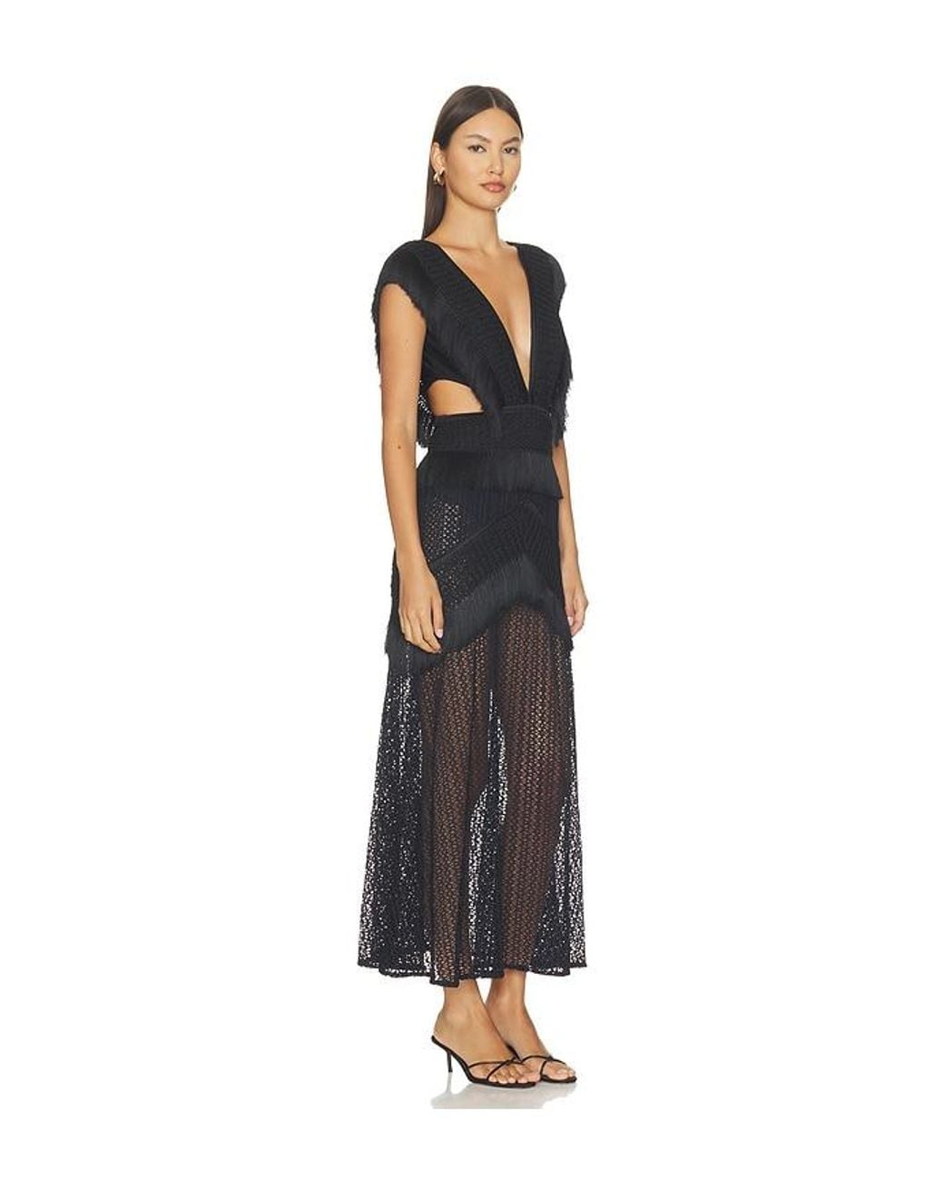 PATBO Black Ayla Fringe Long Dress