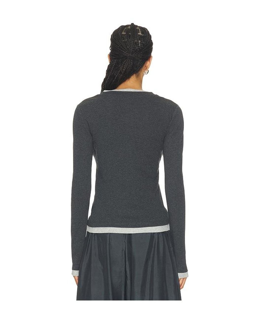 St. Agni Black Organic Cotton V Neck Long Sleeve Top