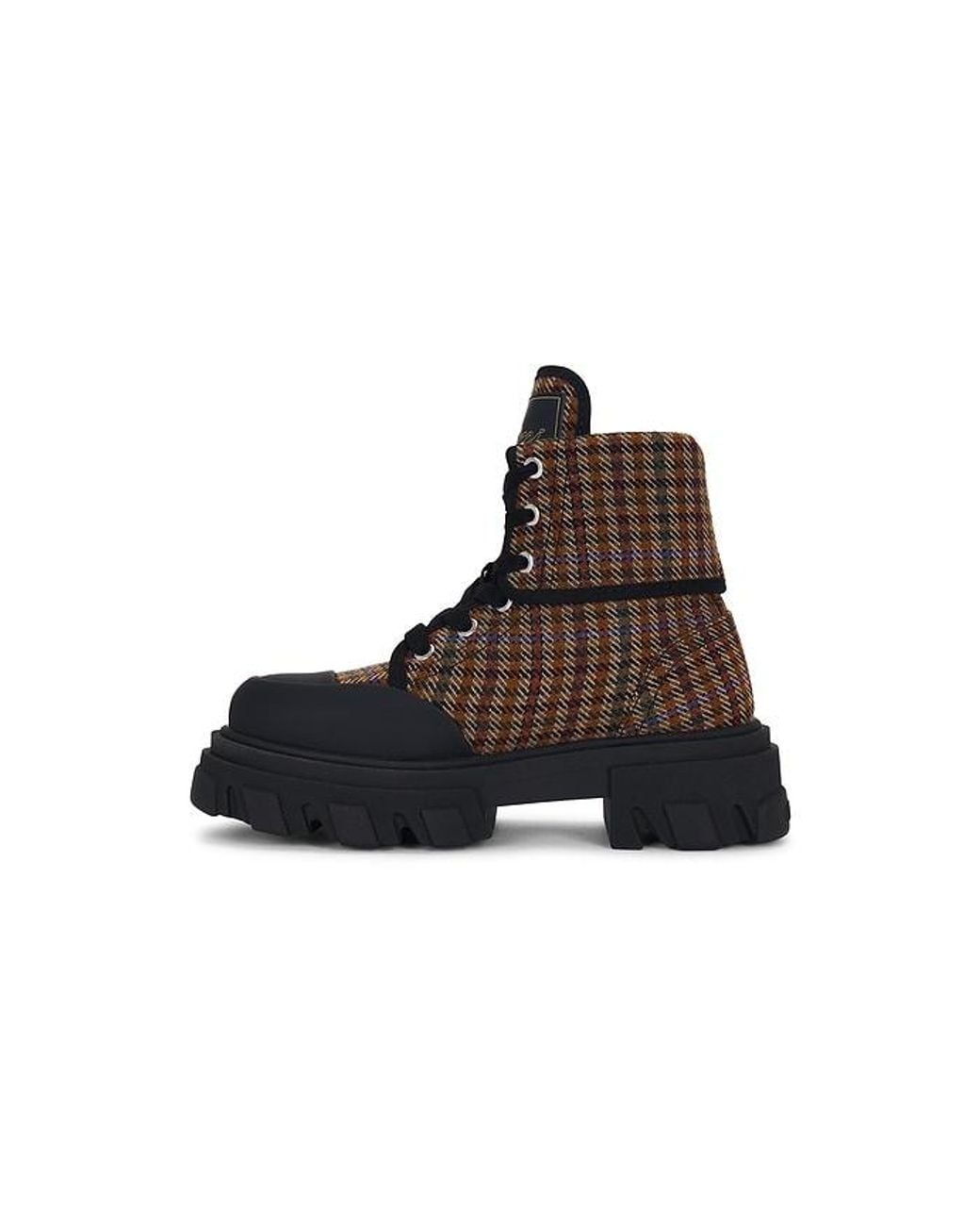 Ganni Brown Cleated Canvas Wool Boot