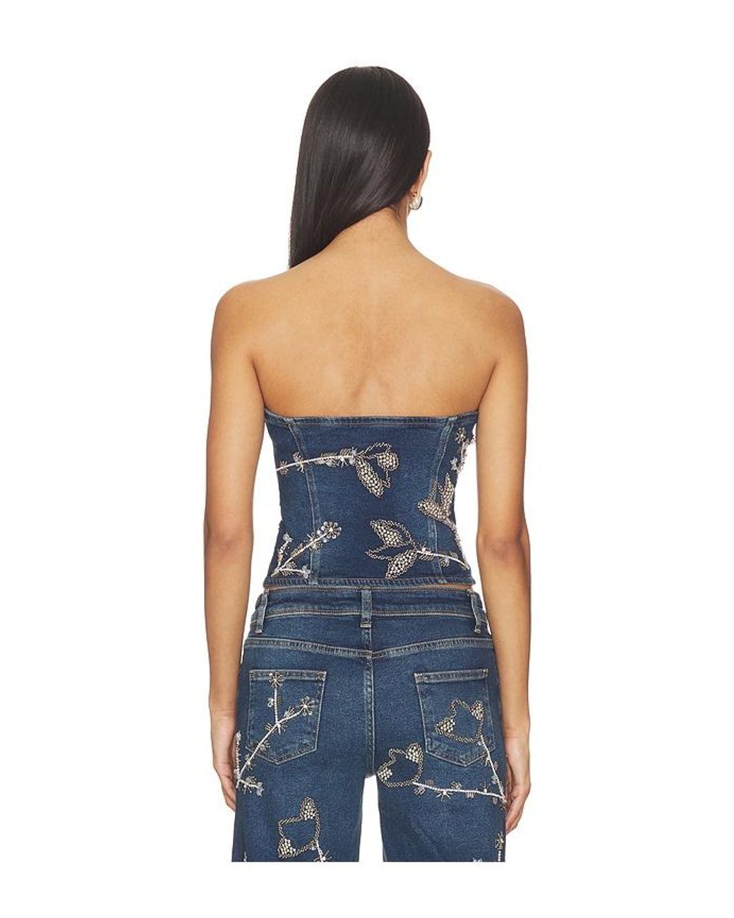 OW Collection Blue Nova Embellished Denim Top