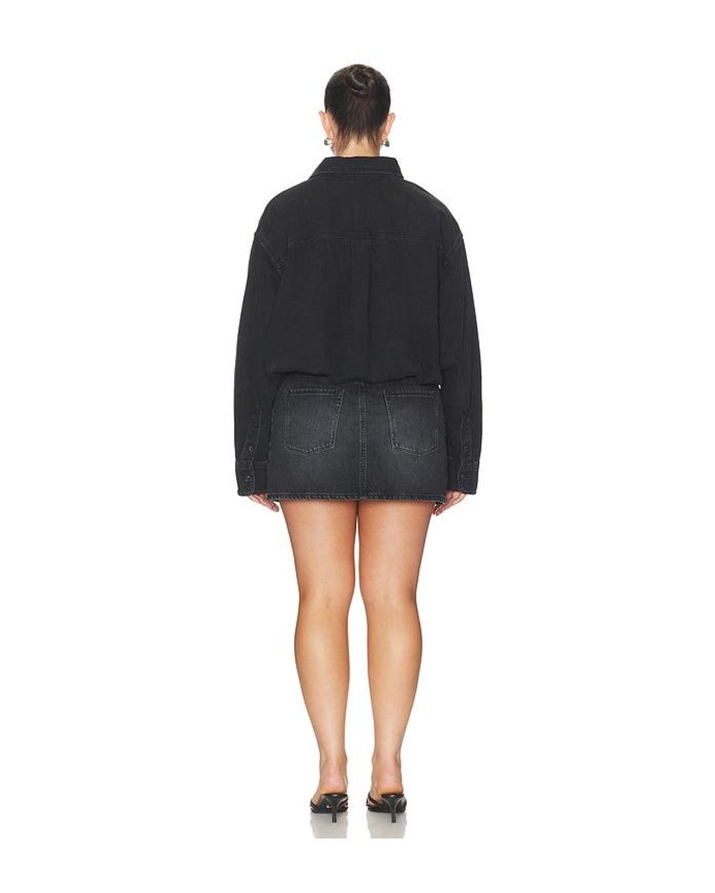 GOOD AMERICAN Black Denim Shirt Dress
