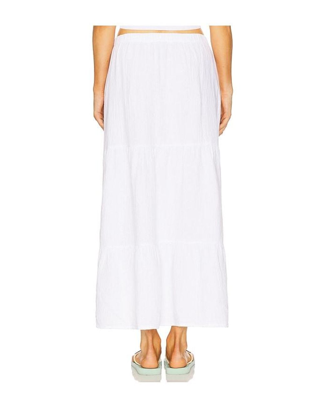 Bobi White Tiered Button Front Maxi Skirt