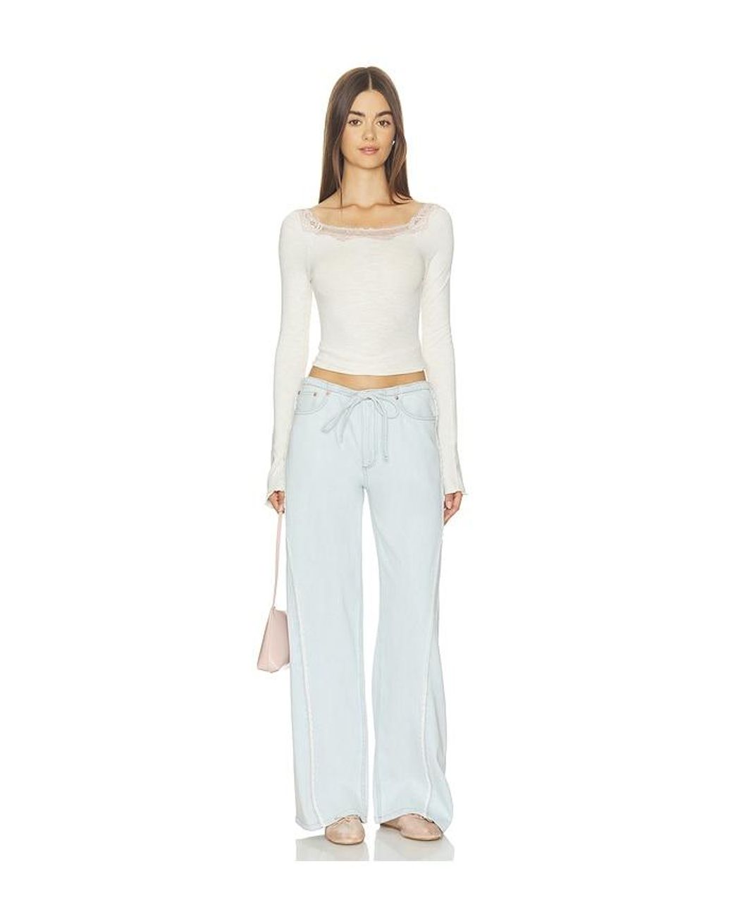 DL1961 White Aura Sienna Low Slung Relaxed Wide Leg Jeans