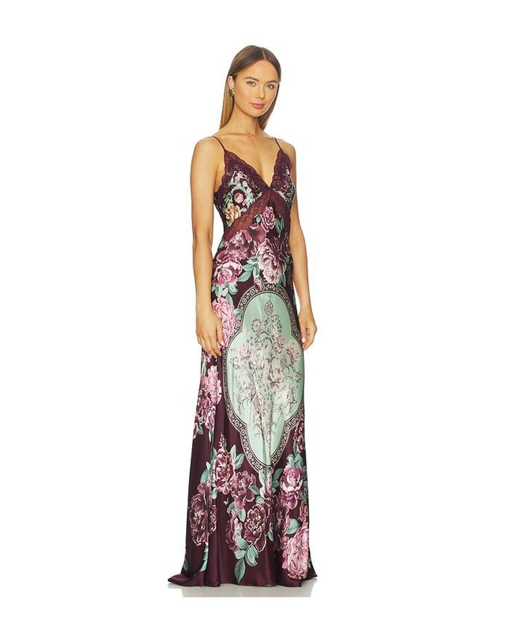 Camilla White V Neck Long Bias Slip Dress With Train