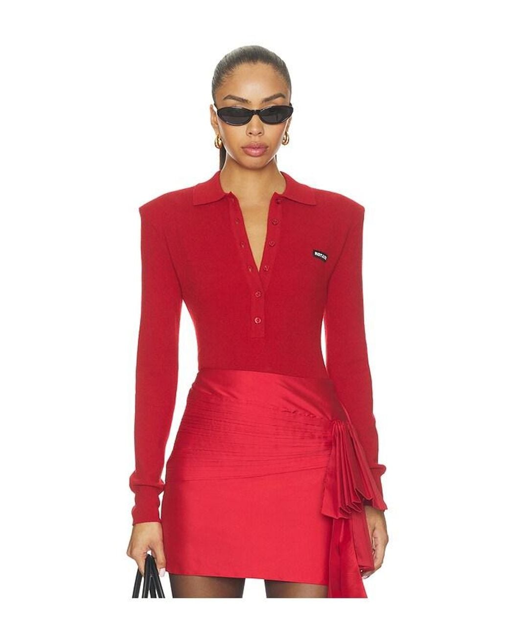 ROTATE BIRGER CHRISTENSEN Red Wool Longleeve Polo