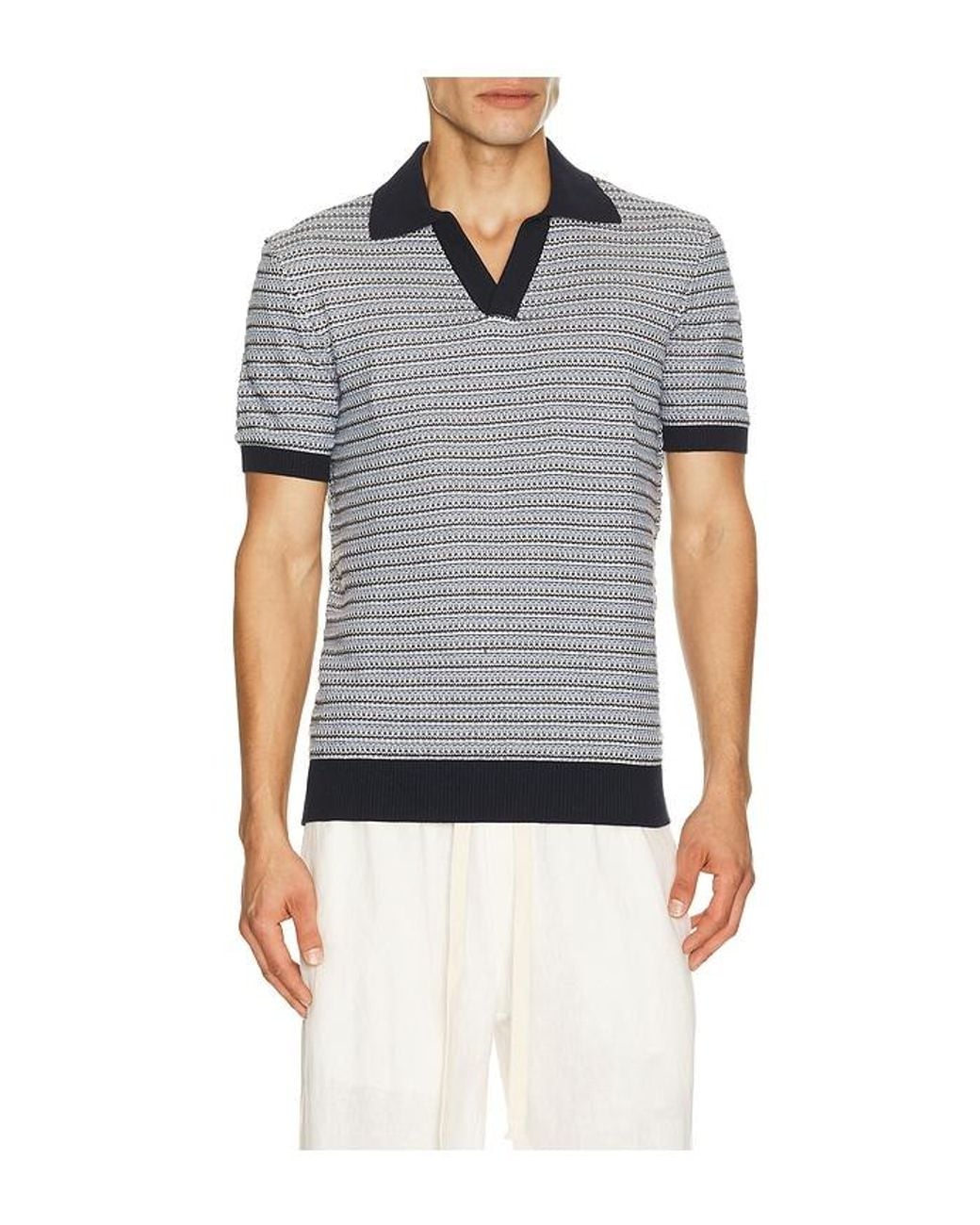Frescobol Carioca Blue Rino Cotton Blend Short Sleeve Contrast Knitted Polo for men