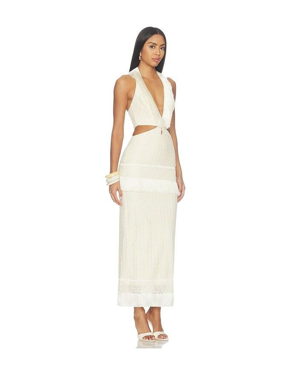 PATBO White Ayla Fringe Long Dress