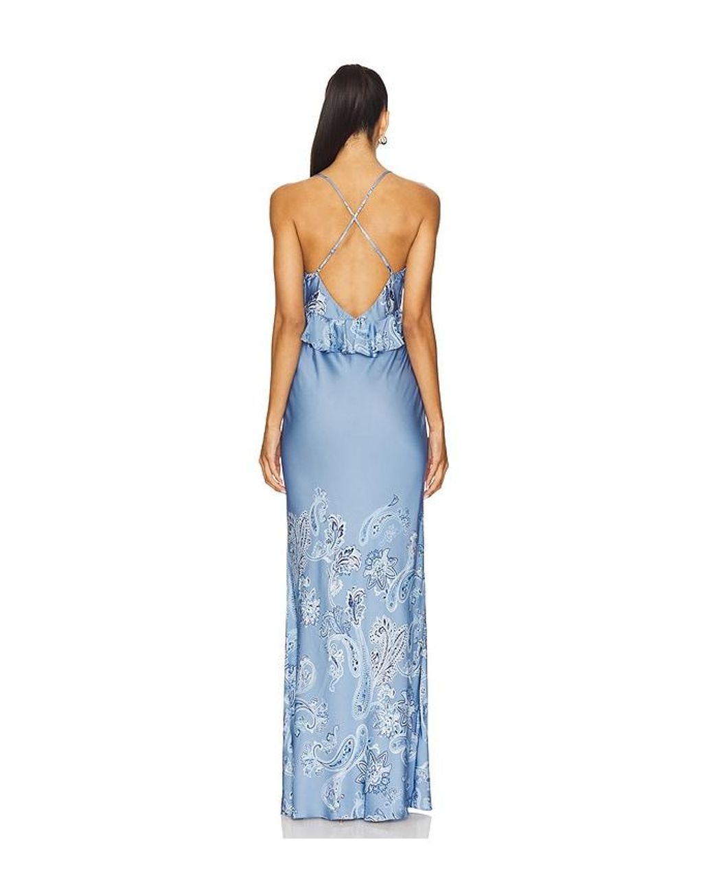 Rococo Sand Blue Cross Back Peplum Maxi Dress