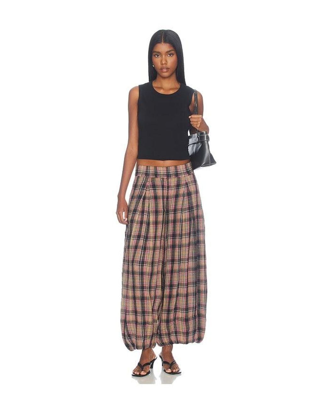 Free People Brown Moonflower Plaid Balloon Pant