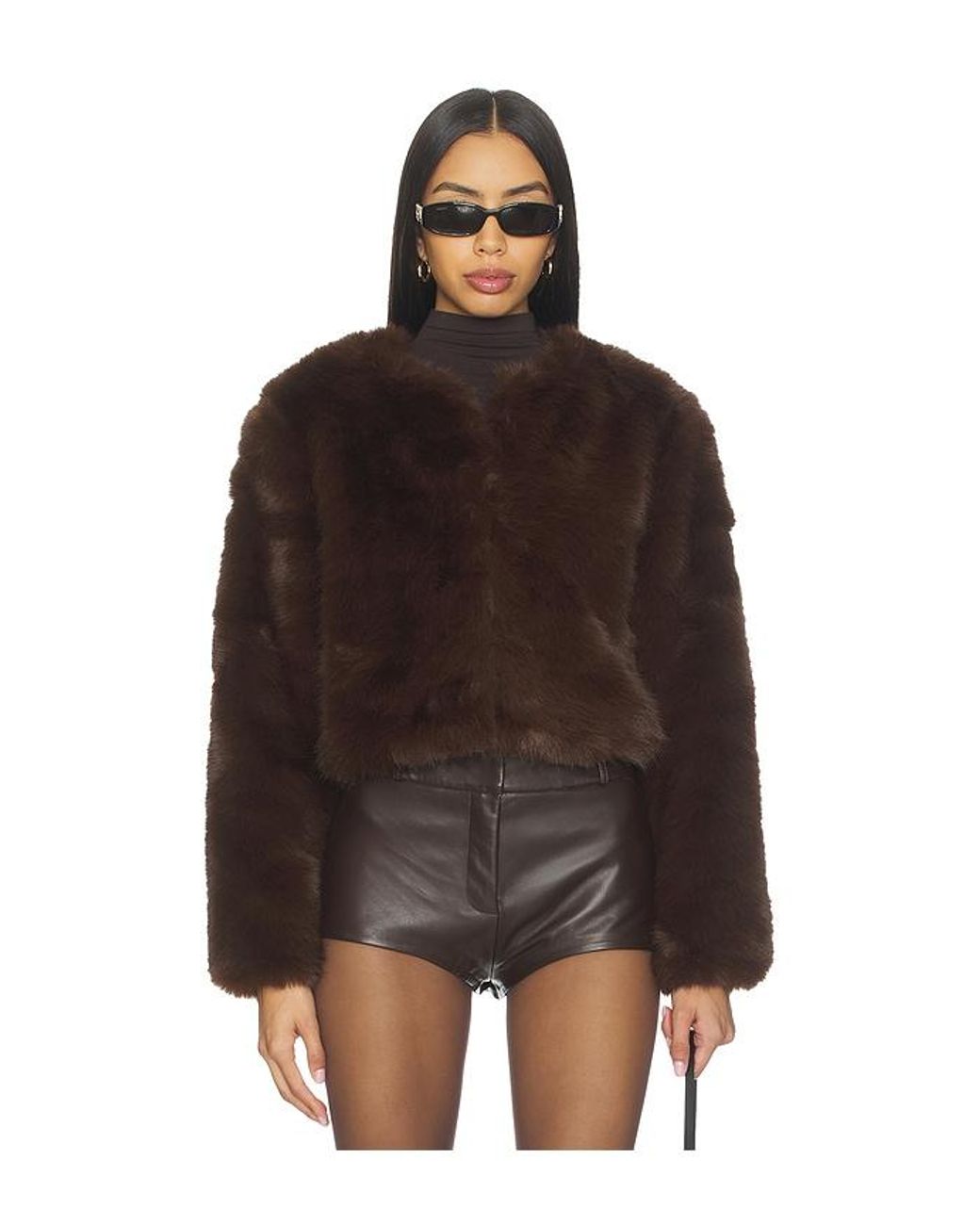 Blank NYC Crop Faux Fur Coat in Brown | Lyst