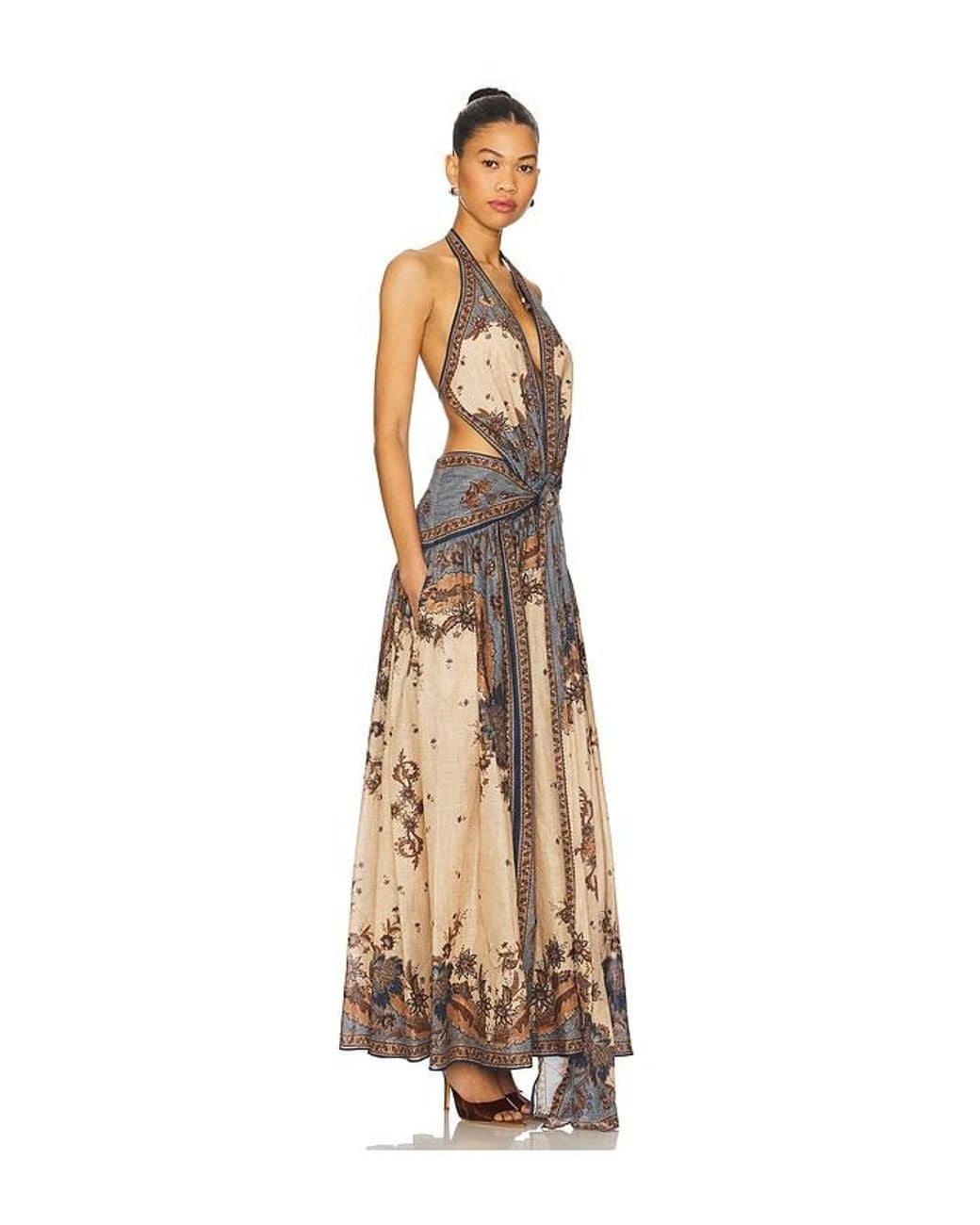 Zimmermann Ascension Plunge Halter Maxi Dress in Natural | Lyst