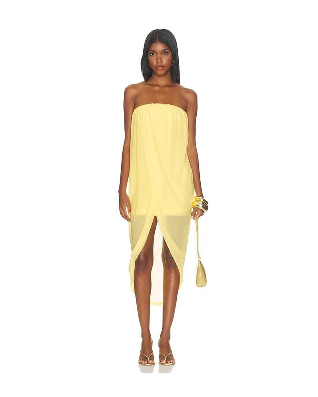 superdown Yellow Ellis Strapless Midi Dress