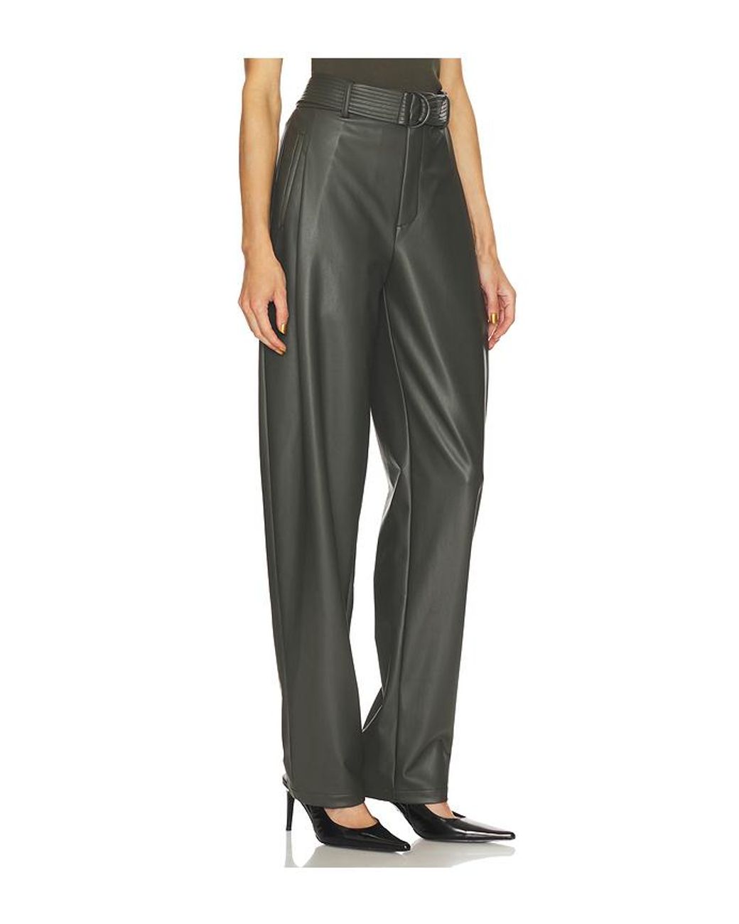 LAPOINTE Green Hose Faux Leather Belted Tapered