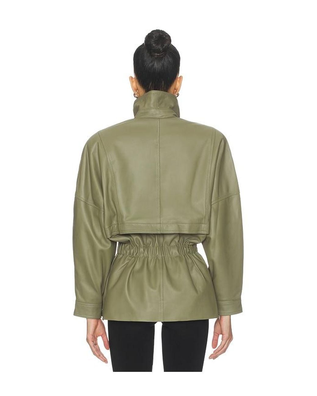 AEXAE Green Leather Cinched Mid Jacket