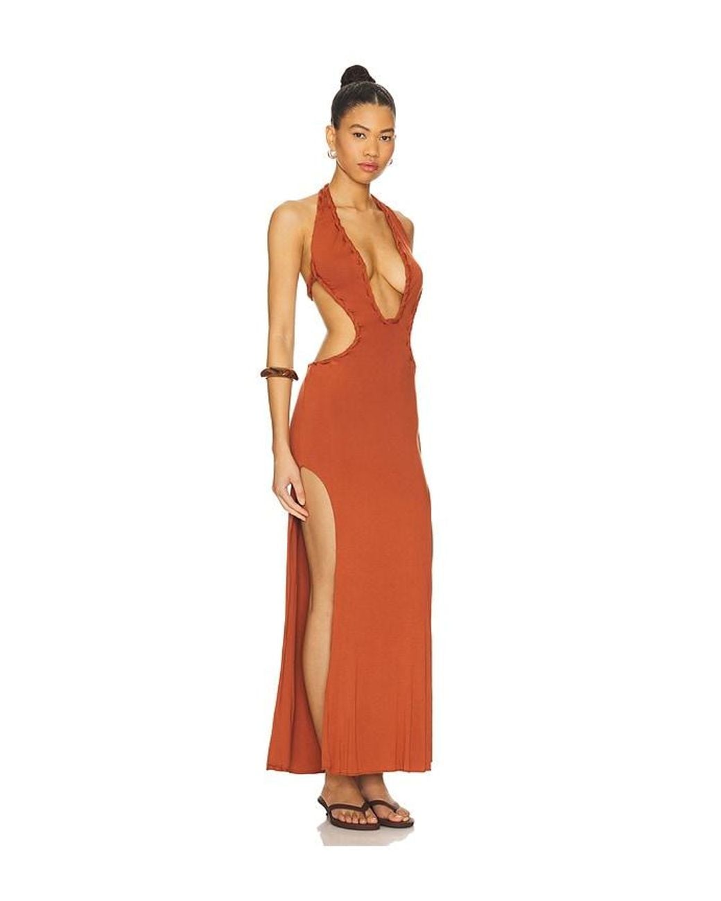 Indah Orange Isla Solid Braided Maxi Dress