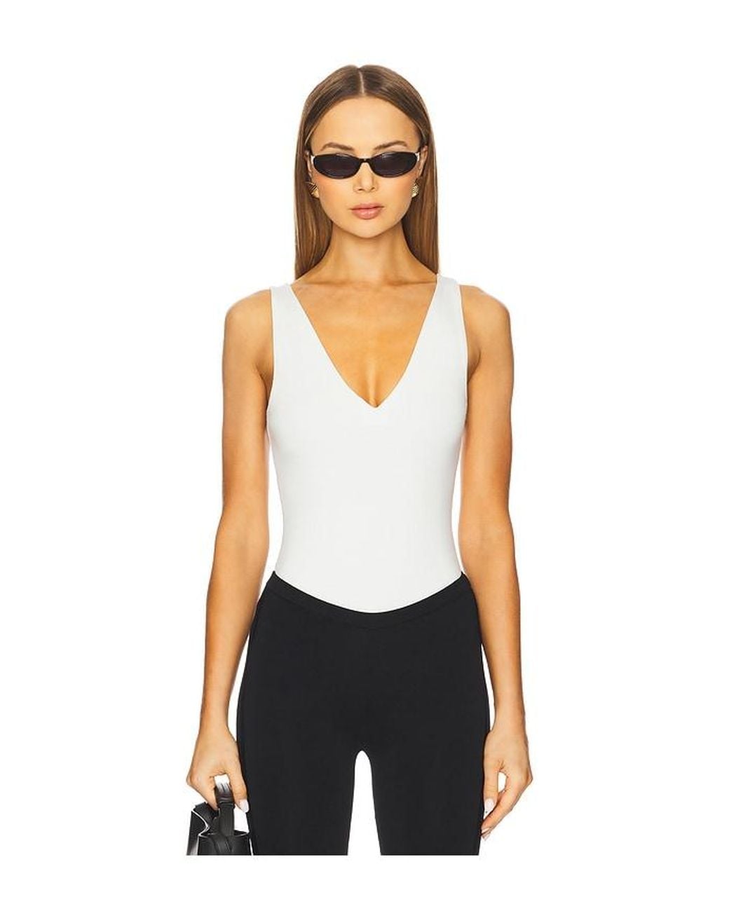Sans Faff White Plunge V Bodysuit