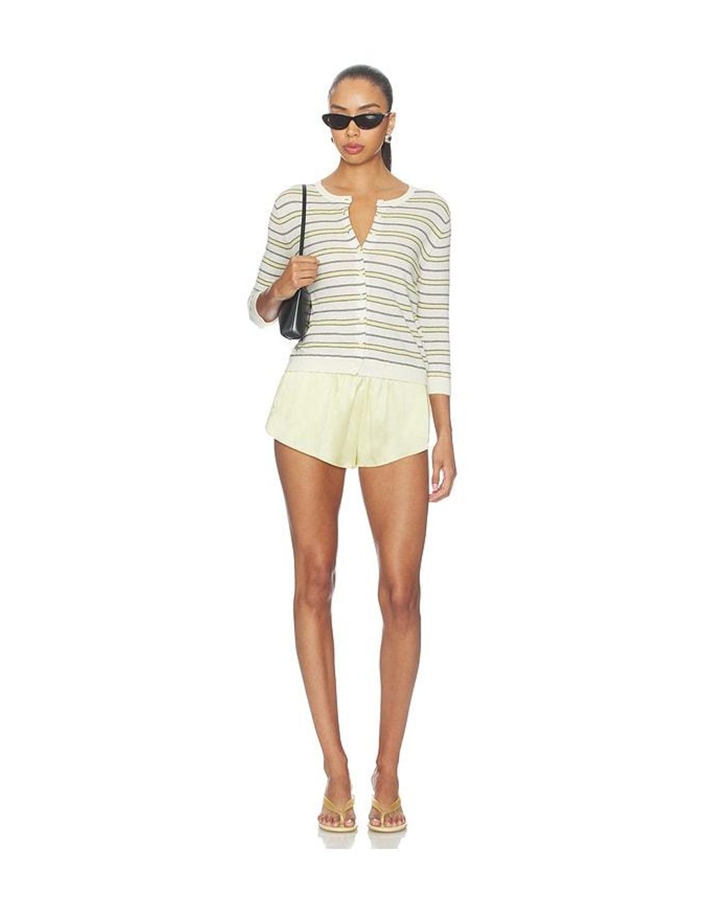 Vince Natural Striped 3/4 Sleeve Cardi