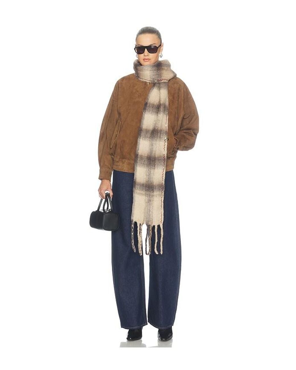 Free People Blue Highland Plaid Skinny Scarf