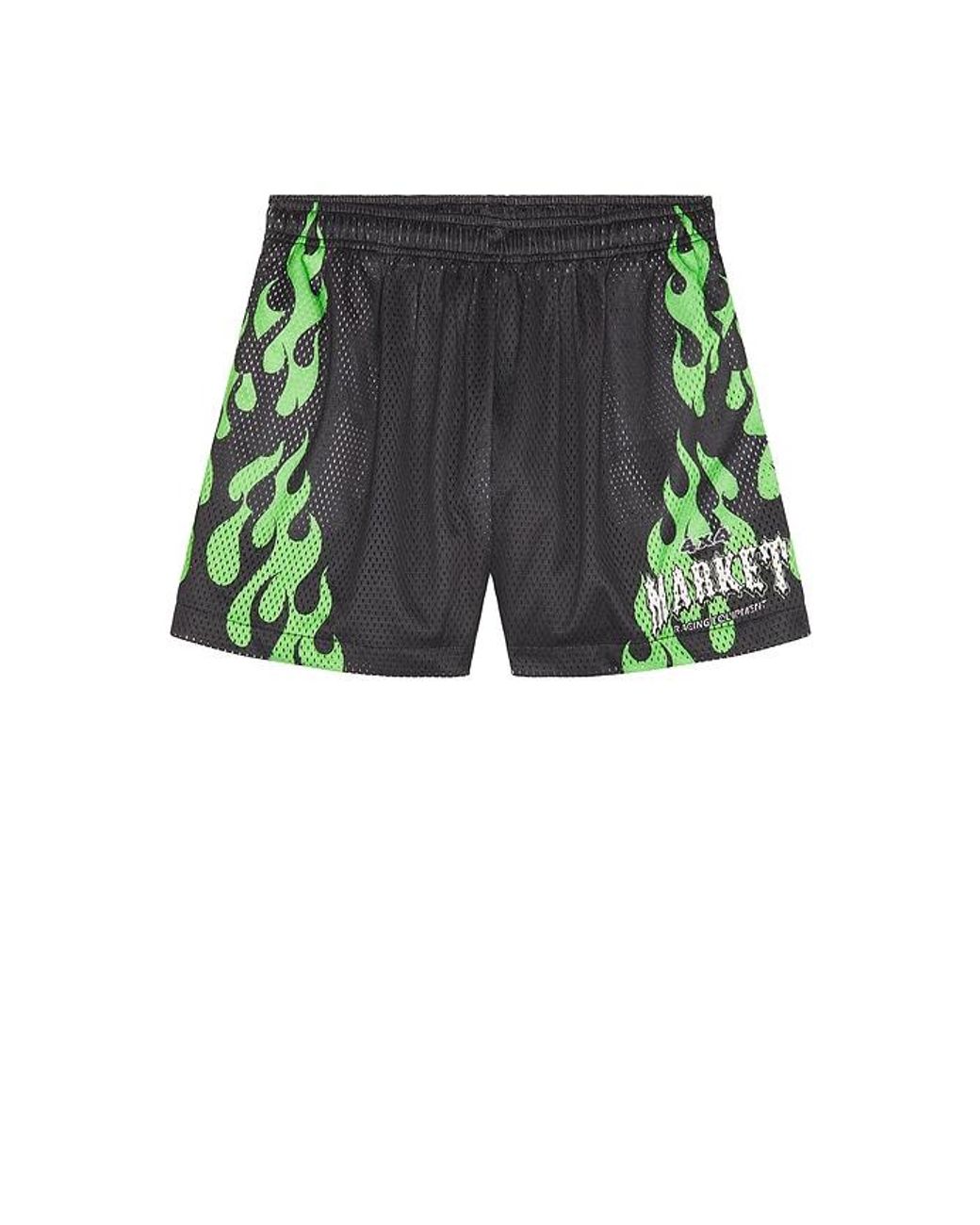 Market Black Toxic Flames Mesh Shorts for men