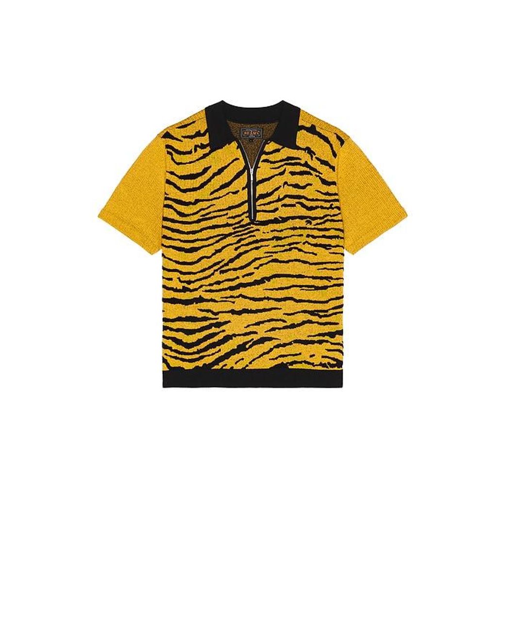 Beams Plus Orange Half Zip Knit Polo Animal Jacquard for men