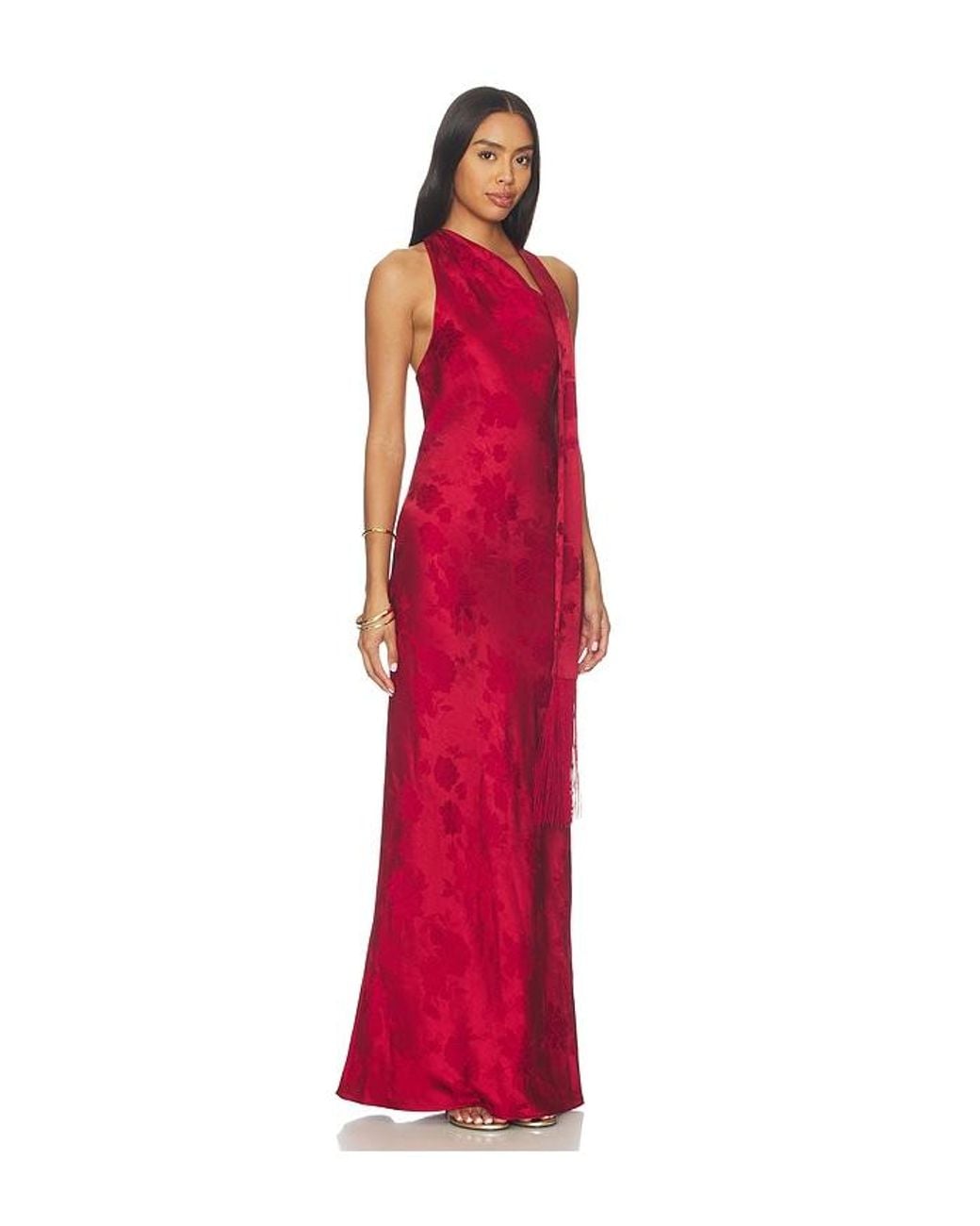 Amanda Uprichard Red Sonya Maxi Dress With Fringe
