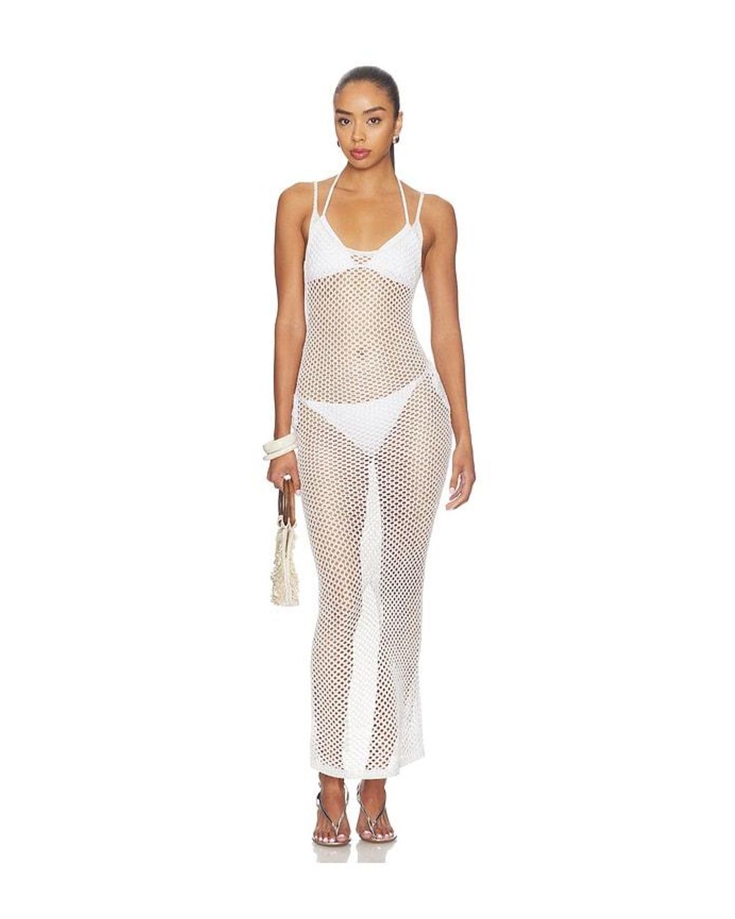 superdown White Dillon Crochet Maxi Dress