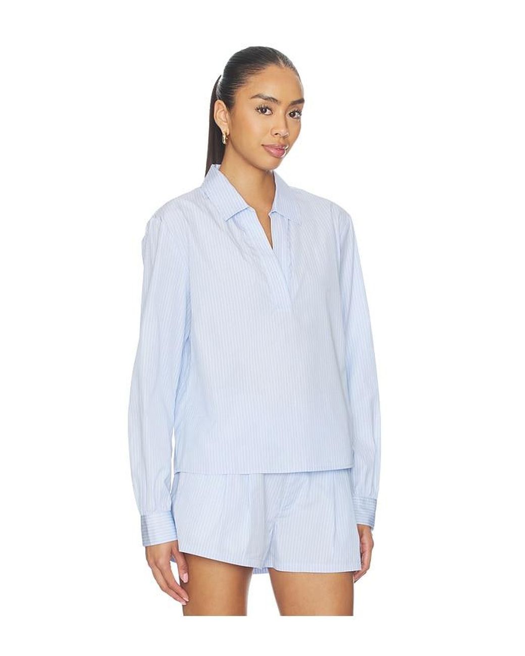 FRAME White The Striped Long Sleeve Popover Top