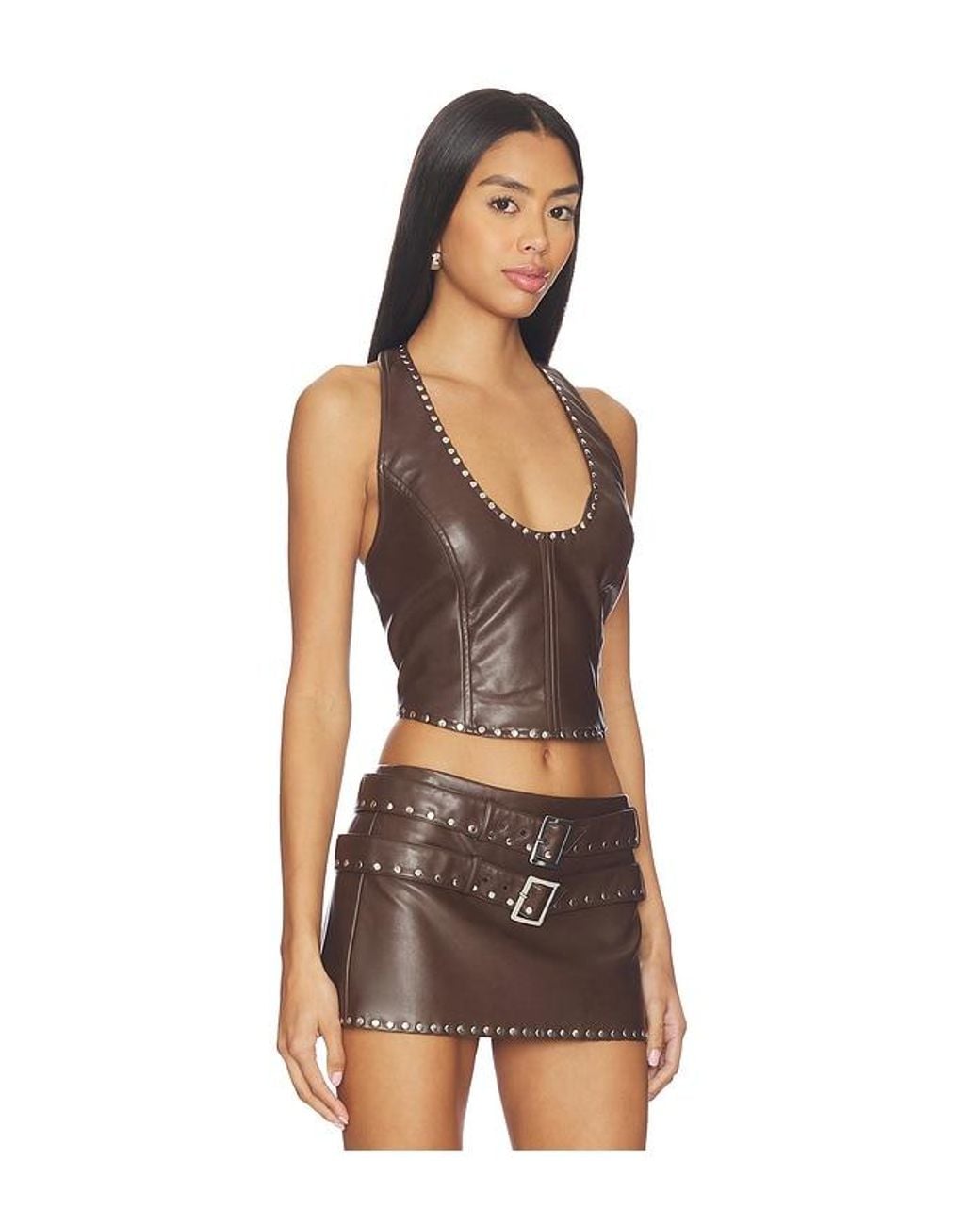 Lamarque Brown X Revolve Liddy Faux Leather Studded Halter Top