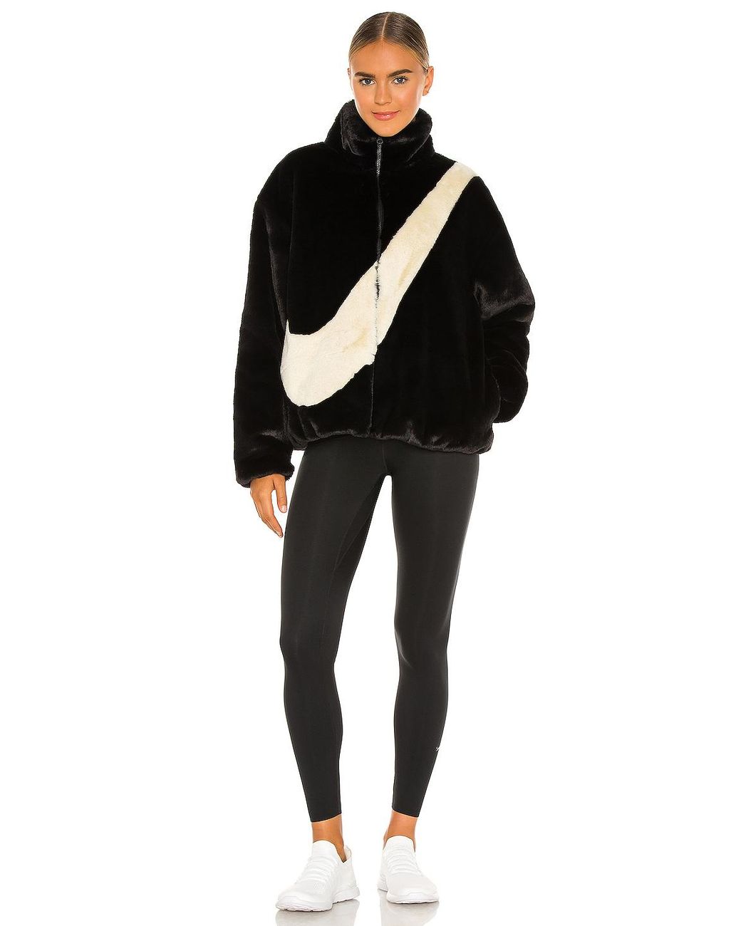 Nike Nsw Plush Faux Fur Jacket in Black 