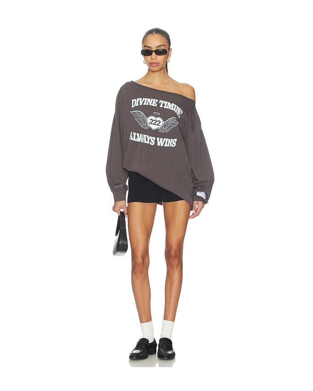 The Mayfair Group Gray Orebella By Bella Hadid X Mayfair Hadid Divine Timing 222 Off-Shoulder Longsleeve Top