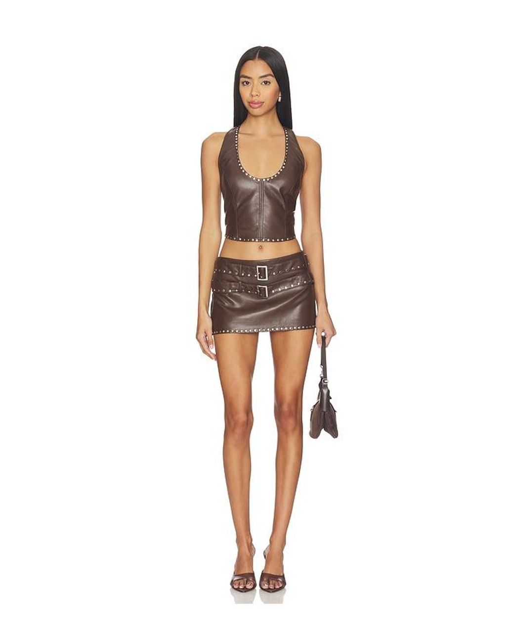 Lamarque Brown X Revolve Liddy Faux Leather Studded Halter Top