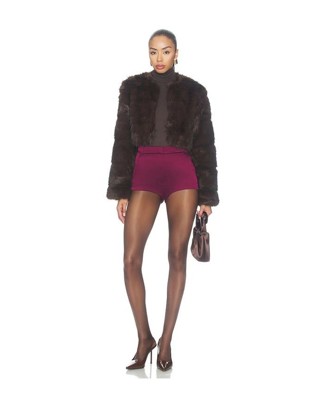 Bardot Brown Petro Cropped Faux Fur Jacket