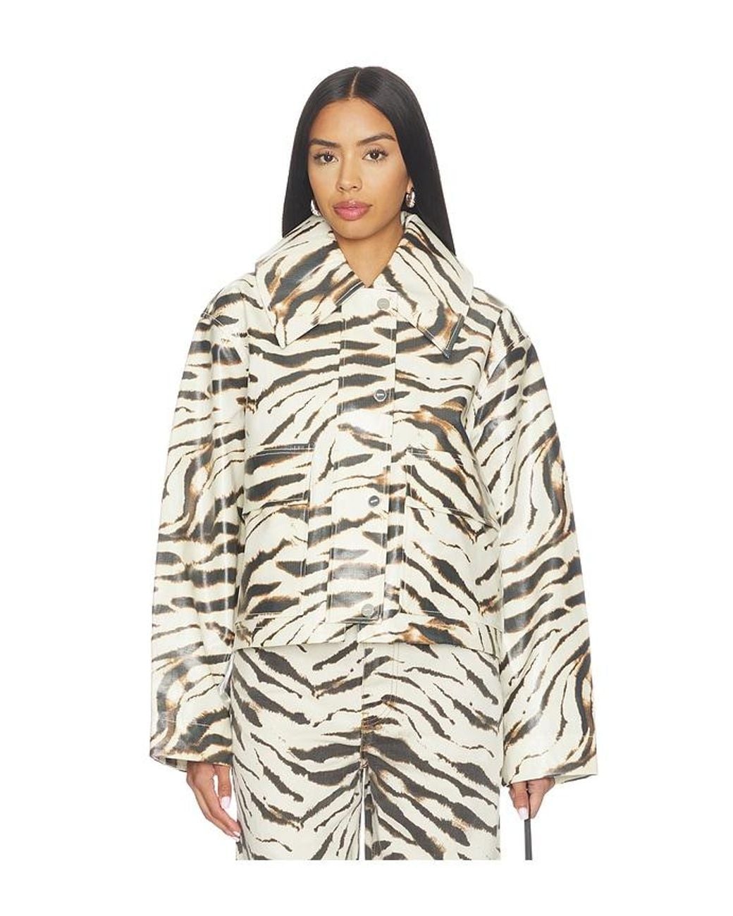 Ganni Multicolor Printed Laminated Cotton Canvas Barn Jacket