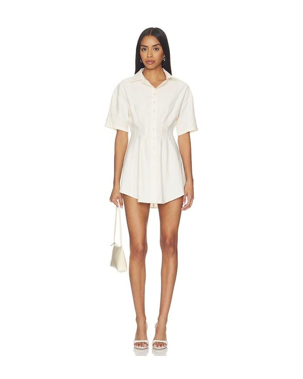 ALL THE WAYS White Charitie Short Sleeve Button Up Mini Dress