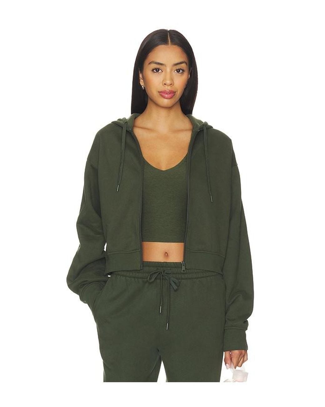 Beyond Yoga Green Luxe Fleece Zip Up Hoodie