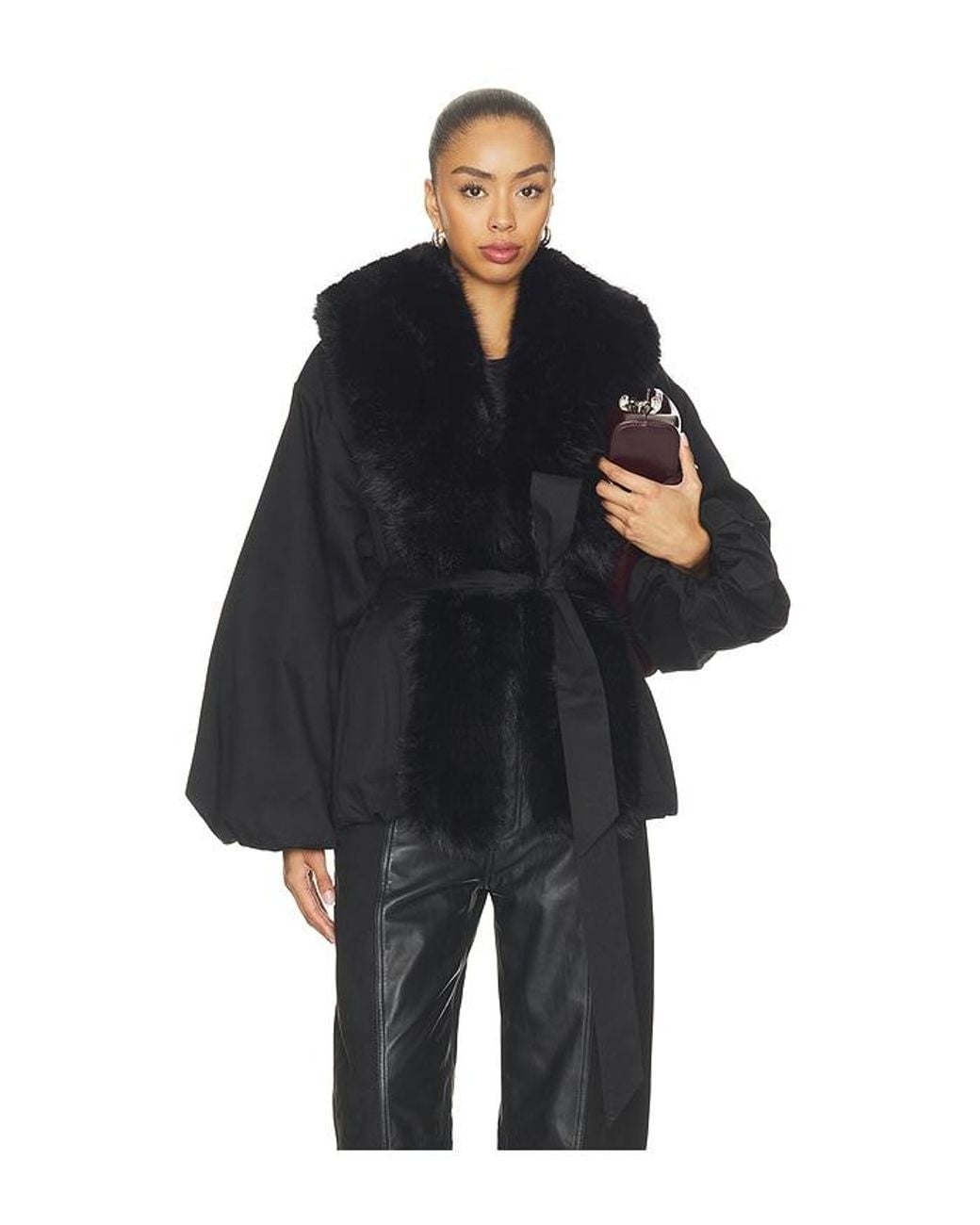 ROTATE BIRGER CHRISTENSEN Black Faux Fur Collar Jacket