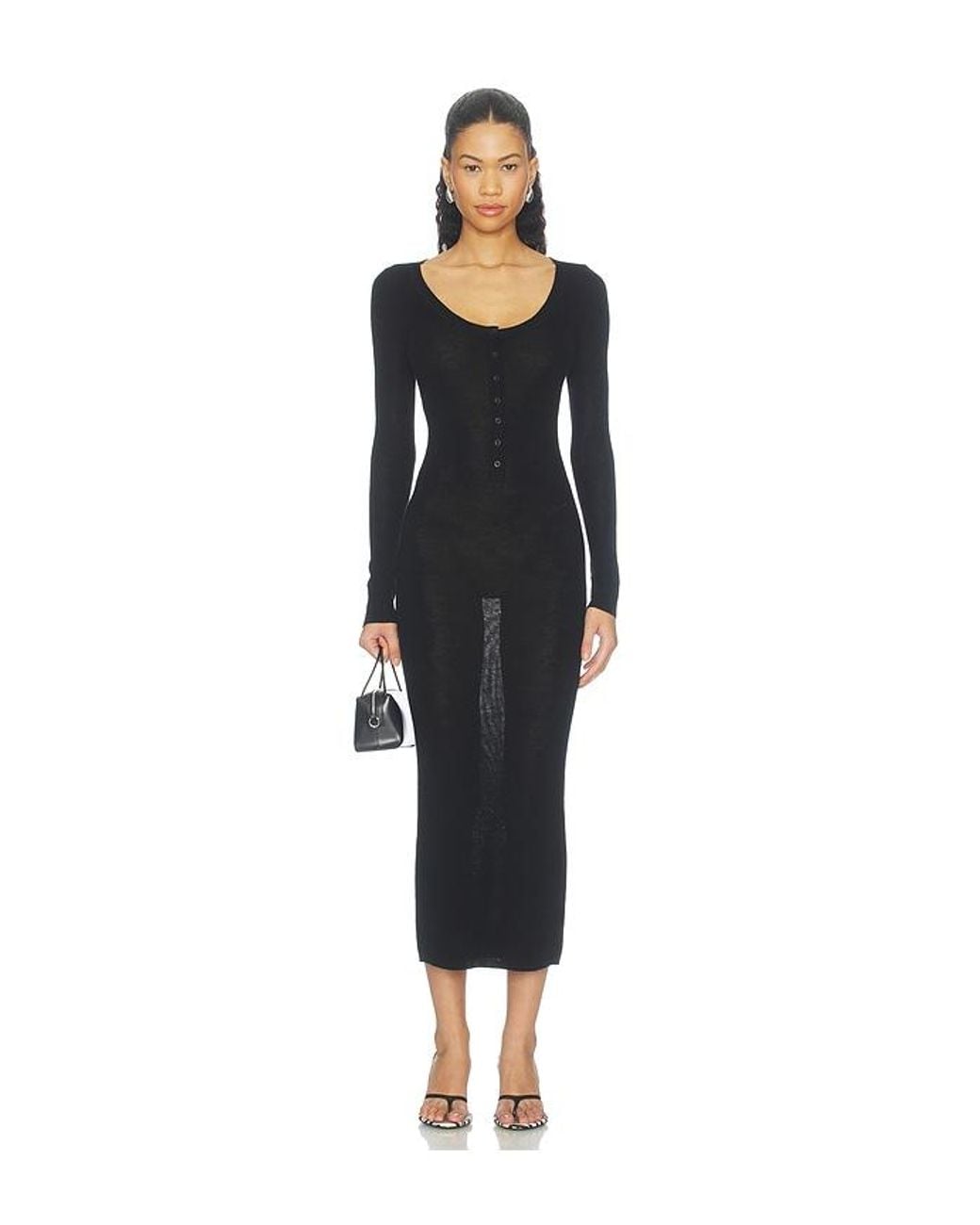 Susana Monaco Black Light Merino Henley Longsleeve Dress