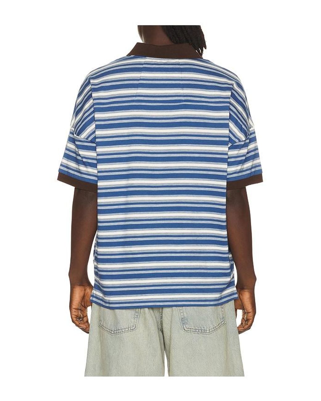Rhude Blue Fontaine Striped Short Sleeve Polo Shirt for men