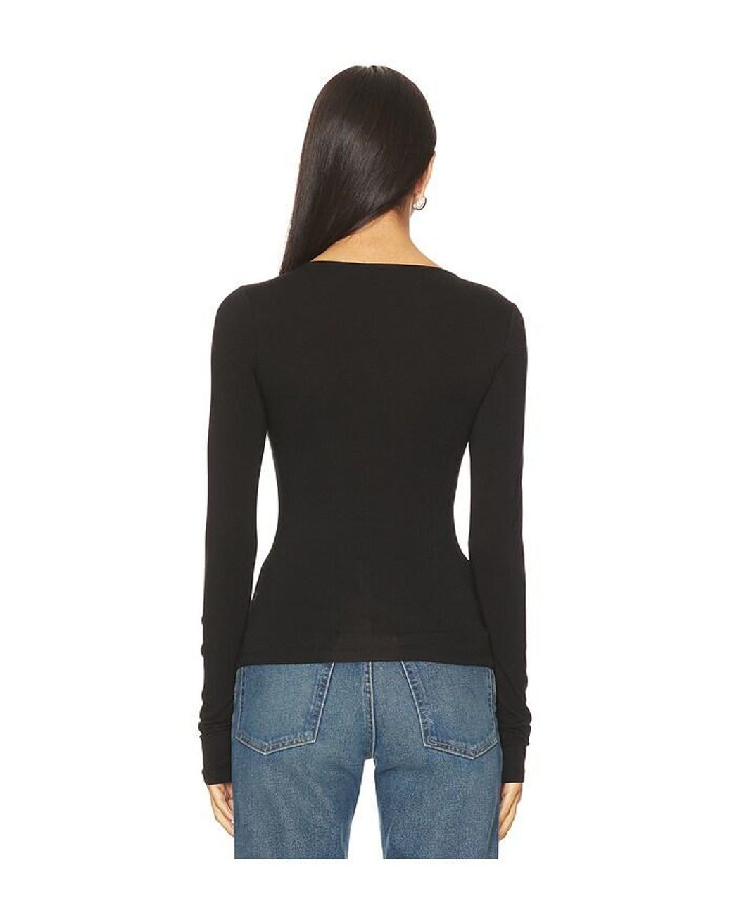 GOOD AMERICAN Black Jersey U Wire Long Sleeve Top