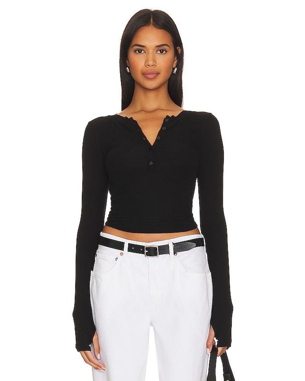 Enza Costa Black Rib Baseball Henley
