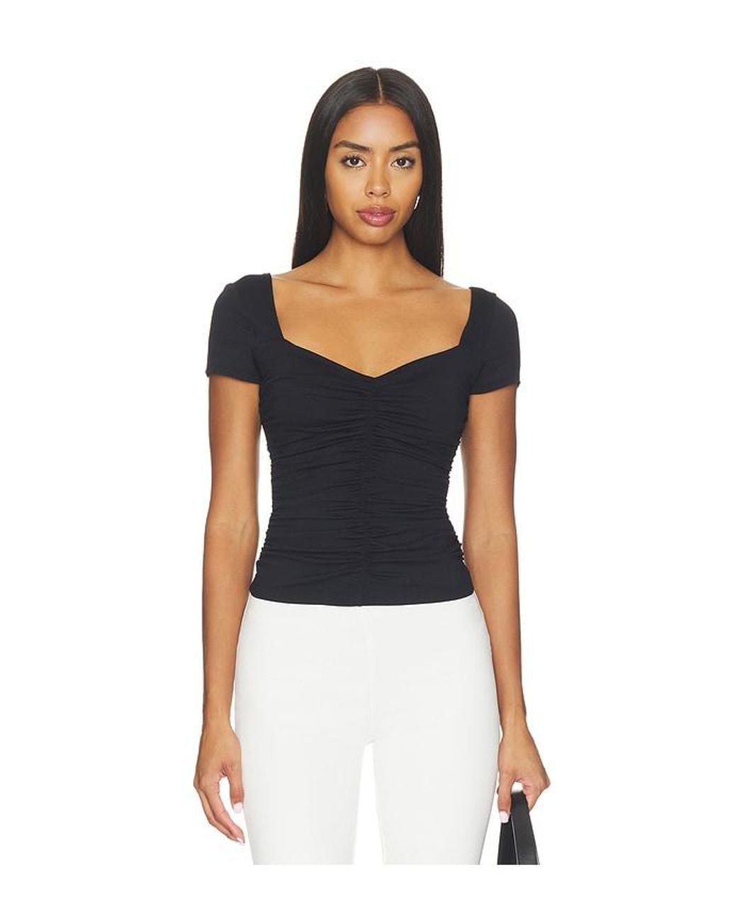 Susana Monaco Black Sweetheart Shortsleeve Gathered Top