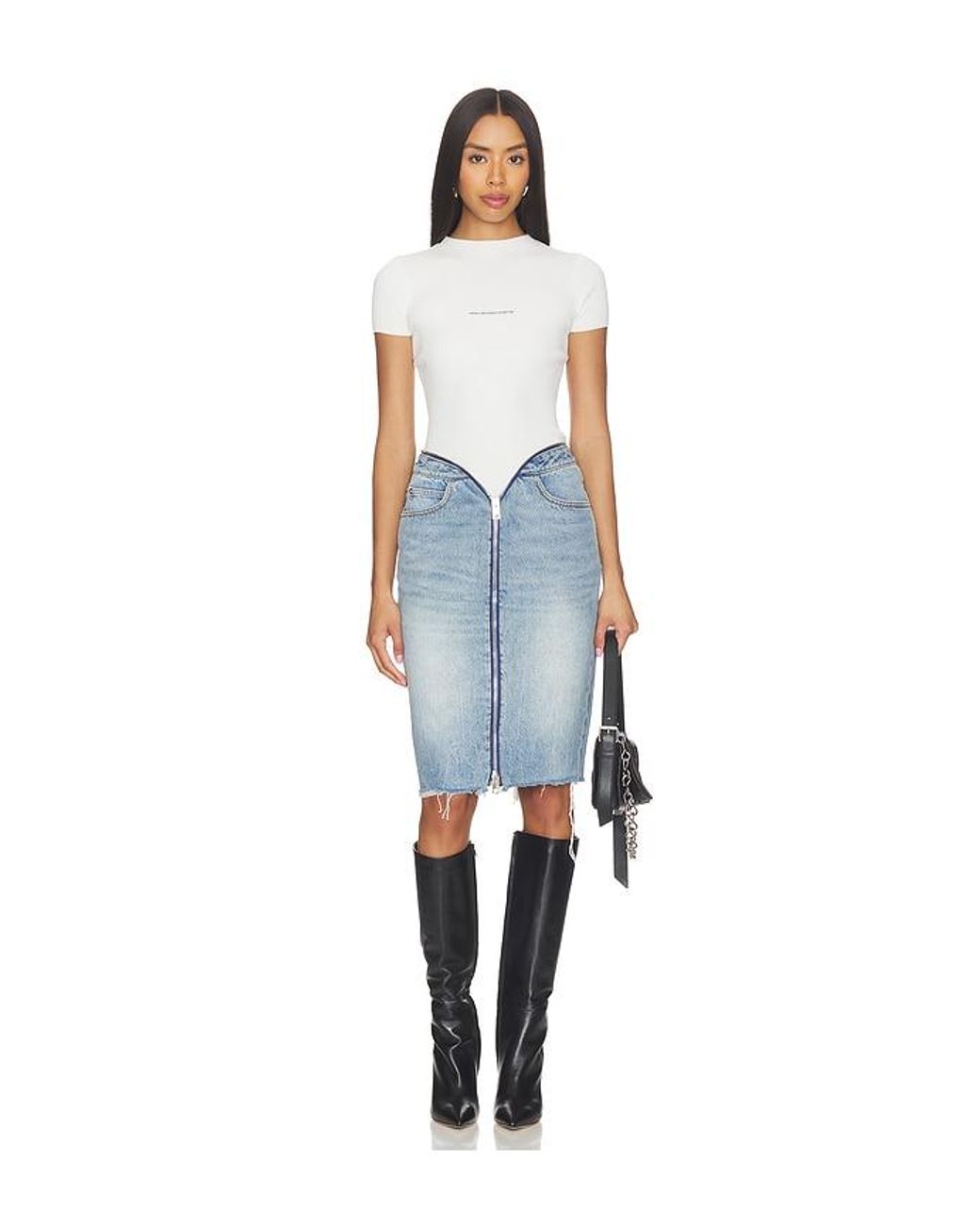 Alexander Wang Blue Dipped V Zip Waistband Skirt