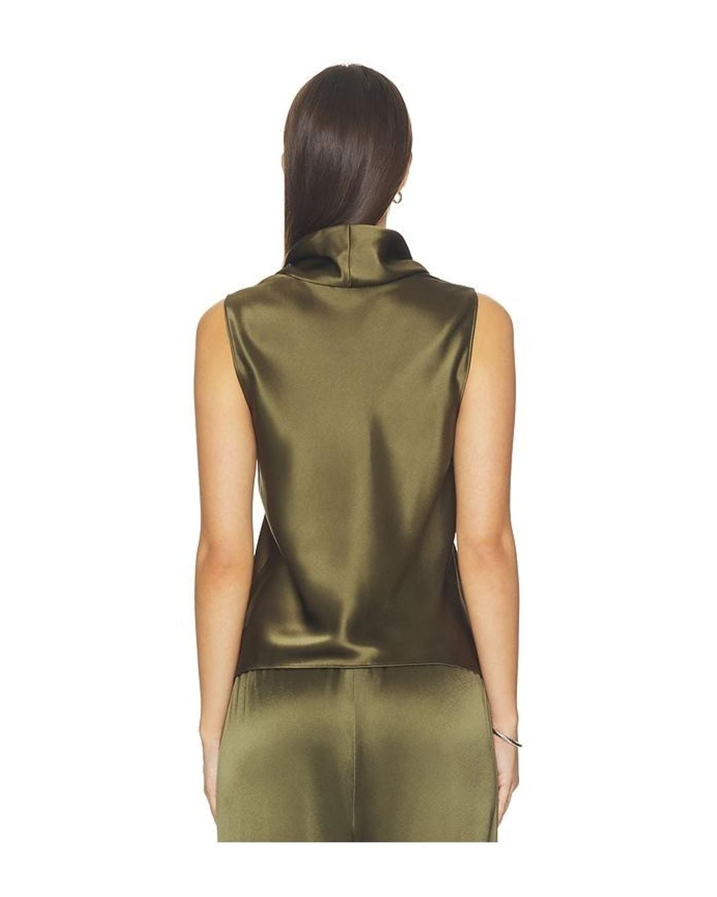 Leset Green Barb Sleeveless Cowl Neck Blouse