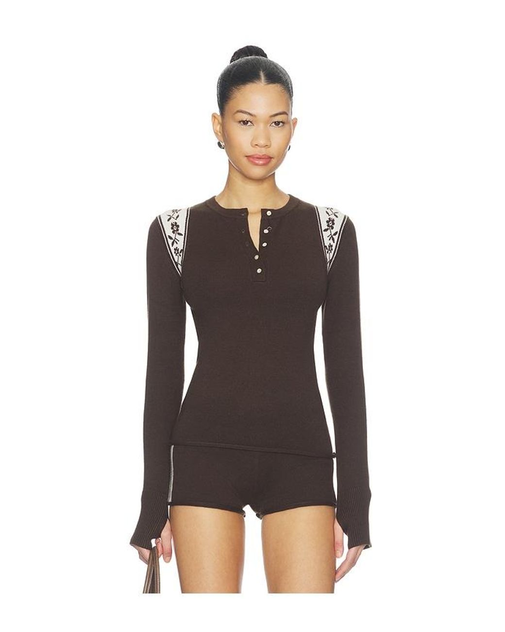 Frankie's Bikinis Black Darling Cloud Knit Long Sleeve Henley Top
