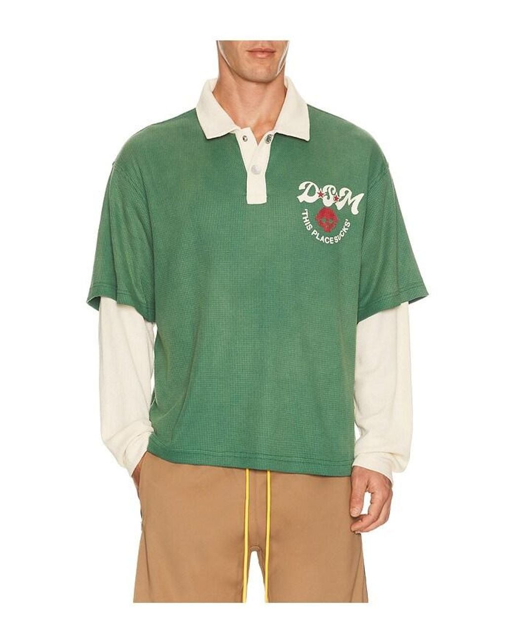 DIET STARTS MONDAY Green Hollywood Waffle Polo for men