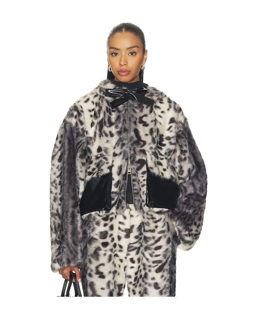 AKNVAS Black Hesse Faux Fur Leopard Jacket