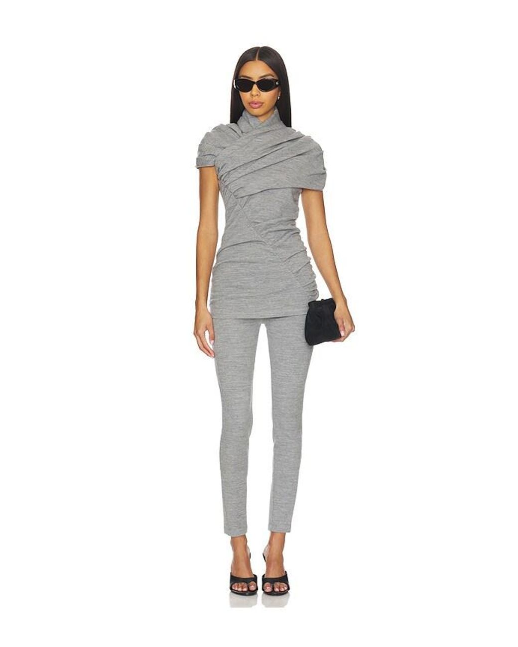 Balmain Gray Short Sleeve Draped Top